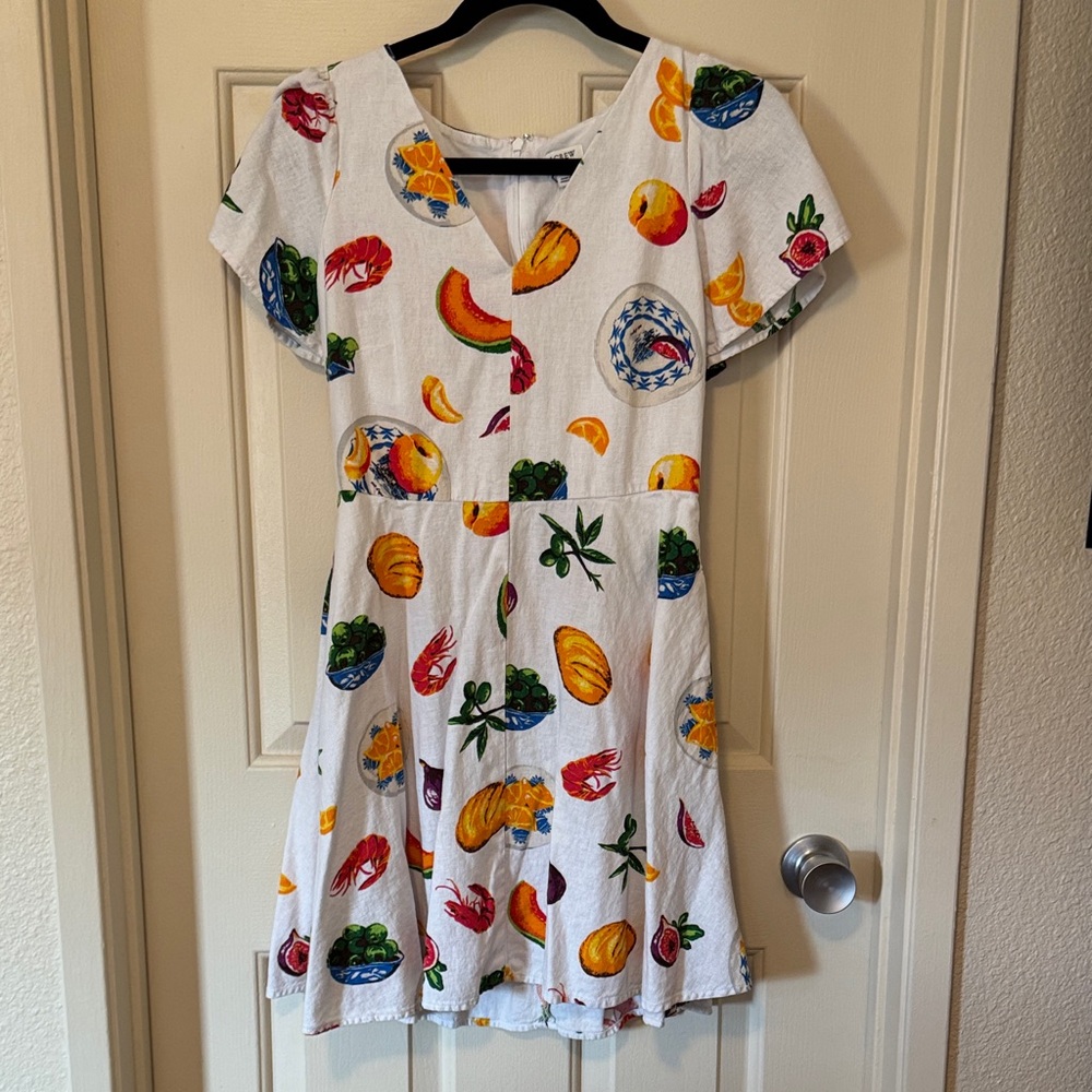 Girls' White Fruit & Floral Print Dress